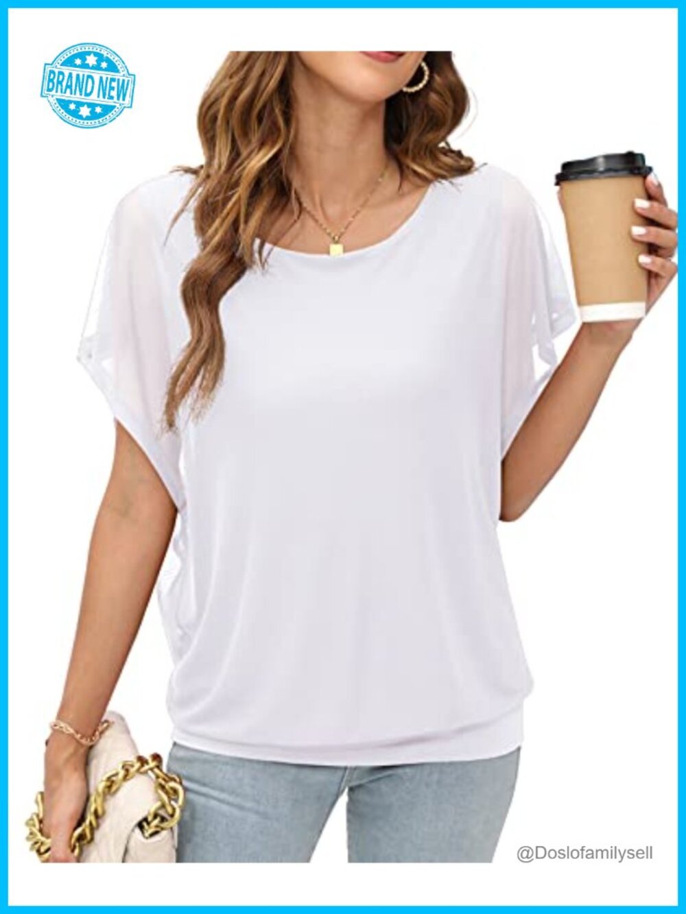 Batwing Sleeve Chiffon Blouse Banded Bottom Hem Women's Summer Top